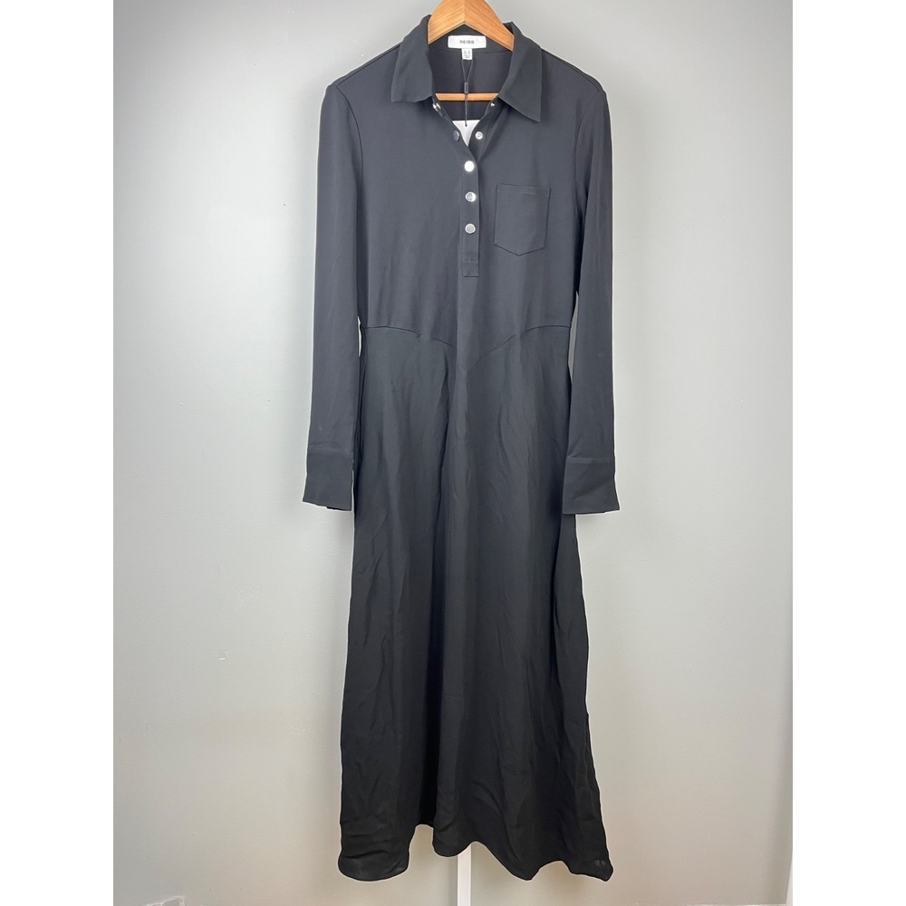 Reiss Rosina Black Jersey Maxi Polo Dress Womens 10 Long Sleeve New NWT - Picture 2 of 8